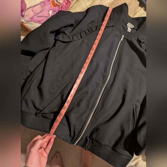 A New Day Ruffled Black Bomber Jacket - Picture 4 of 4